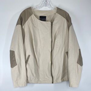 BB Dakota Khaki Beige Lined Canvas Moto Jacket Size 2X